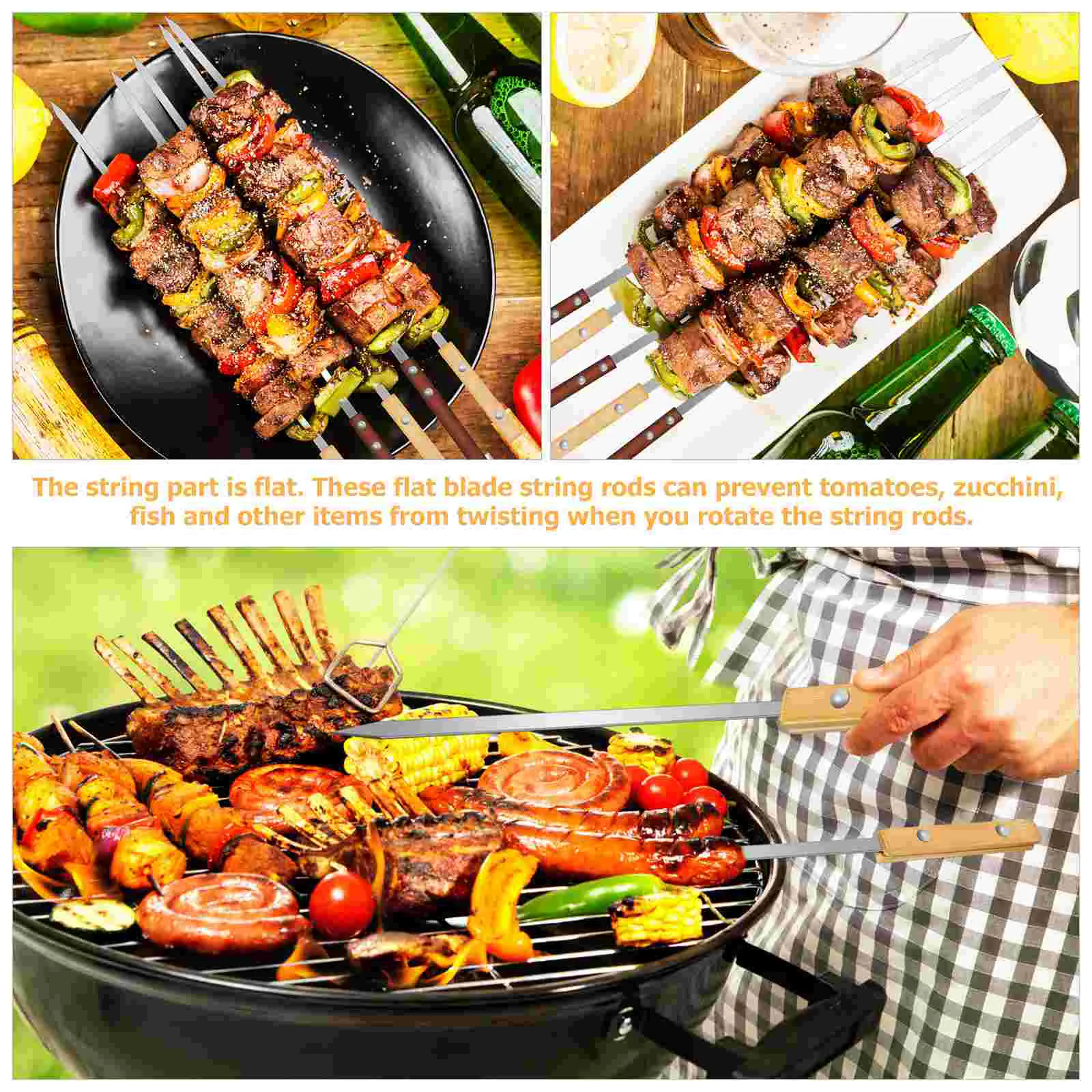 12 Pcs Grill Portable Sign Barbecues Skewers Stainless Steel Large Outdoor Sticks Metal Wood Handle