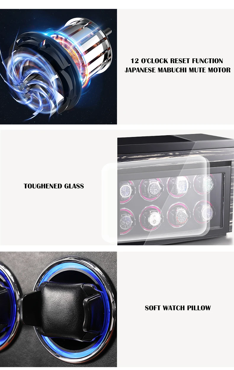 S8a6bdda1a0fe4c86bbc65c3cb6bcf0edc Luxury 4 Slot Mechanical Watch Winder Automatic Winding Wood Watch Storage Box Safe With Touch Control and LED Light Jewelry Box