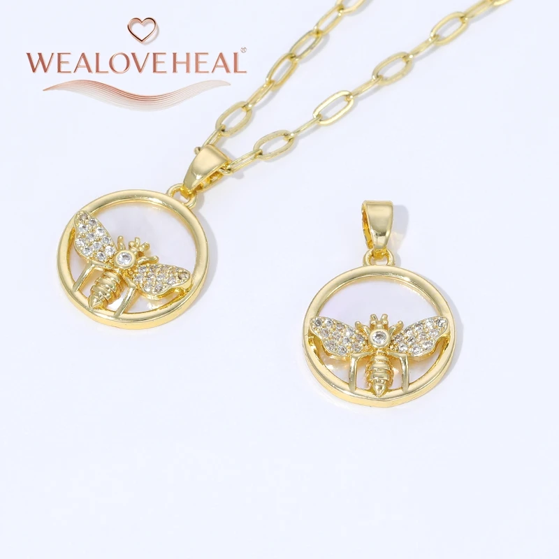18K Vergoldete Messing-Metallanhänger mit Muscheleinlage, Runde Charms mit Lebensbaum/Engel/Bienen-Motiven, Zubehör für Schmuckherstellung, DIY-Schmuck – Detail 22