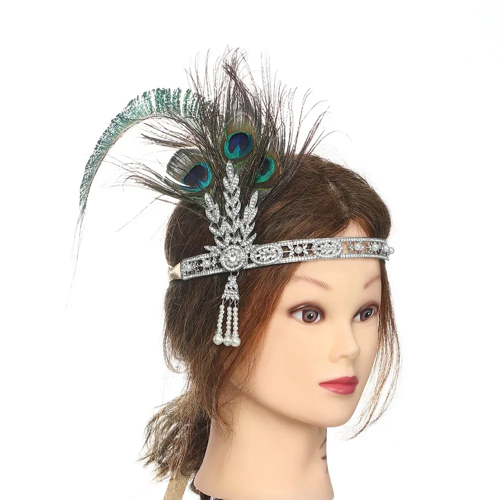 

Art Deco Women 1920s Vintage Bridal Headpiece Costume Hair Accessories Flapper Great Gatsby Leaf Medallion Pearl Headband