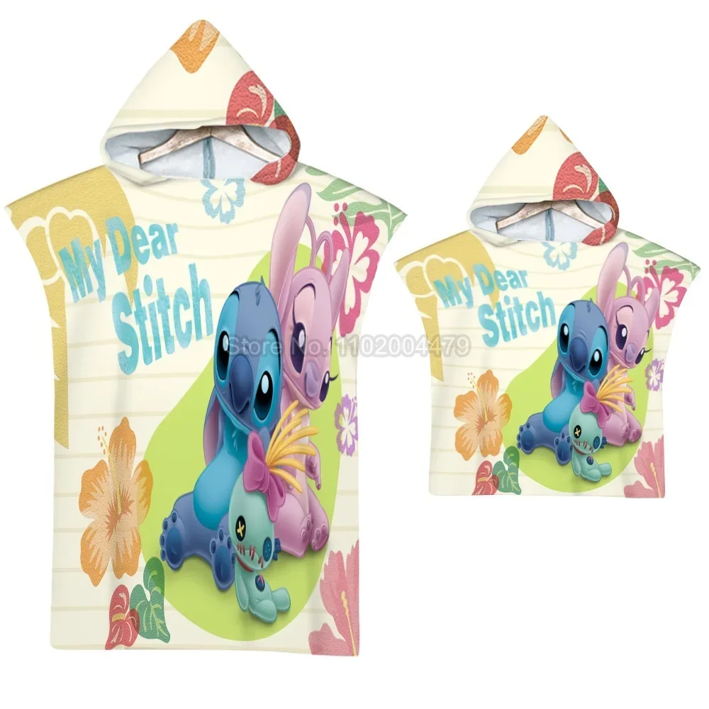 Baby Stitch Bath Towel Children Hooded Cape Cloak Boy Girl Cartoon Swimming Beach Towel Toddler Robe Decor cotton bathrobe