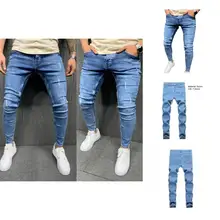 

Trendy Men Pants Stretchable Streetwear Zipper Fly Men Ripped Jeans Men Long Jeans Men Jeans