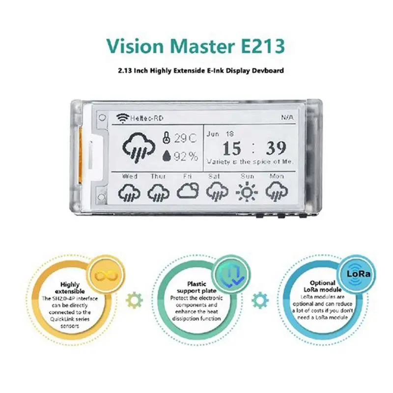AED6-E-잉크 디스플레이 로라 개발 보드 ESP32 2.13인치 전자 종이 모니터 와이파이 BLE, 로라 게이트웨이 안테나 915MHZ