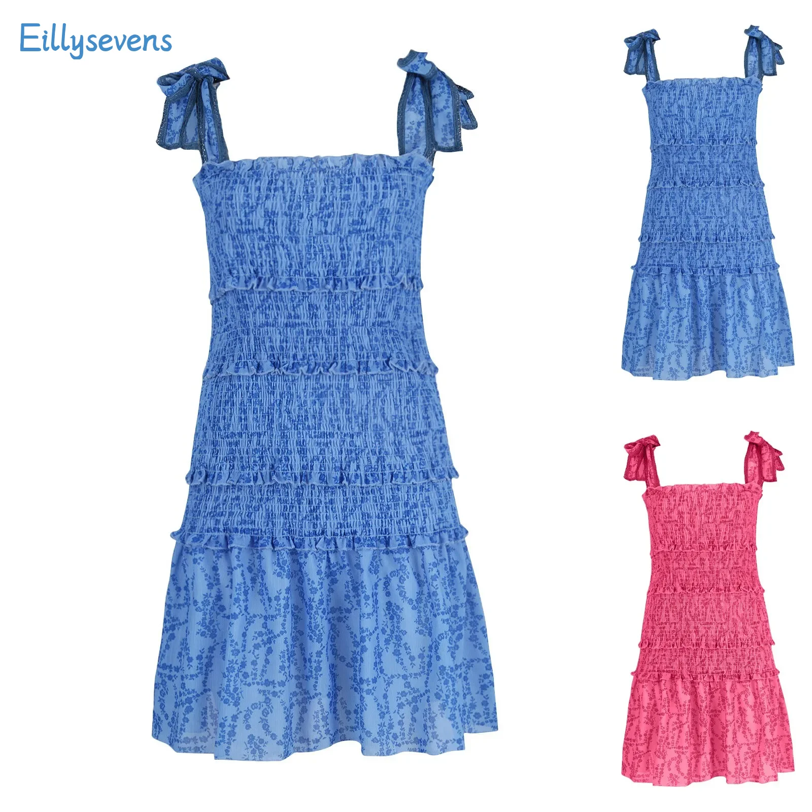 

Summer Women Sexy Short Dress Floral Printed Chest-Wrapped Pleated Waist-Hugging Butt-Hugging Dress Daily Date Sweet Sling Dress