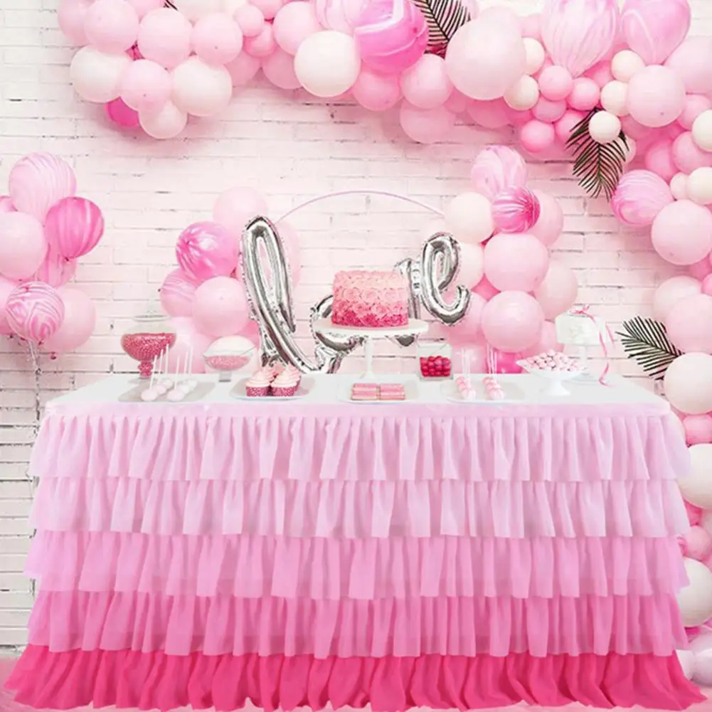 Stain-resistant Table Skirt Colorful Multi-layer Ruffle Table Skirt for Rectangle Round Tables Reusable Rainbow for Beach
