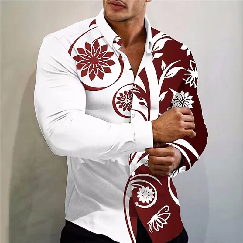 

New Arrival Fashion Shirts For Men Casual Flowers Print Button Long Sleeve Top Oversized Men's Clothes Hawaiian camisas y blusas