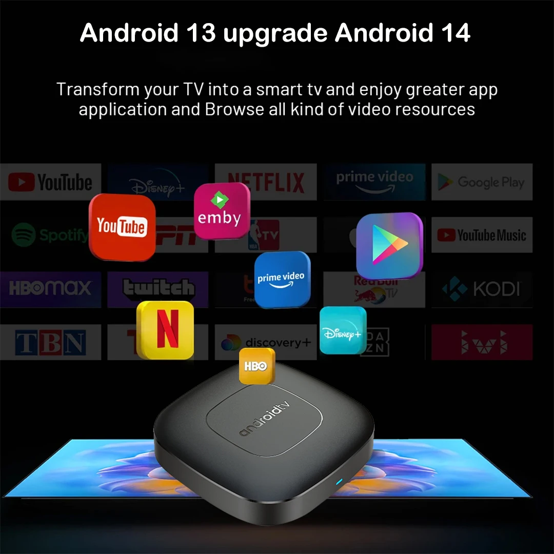 TV Box 8G + 128G T1 Android14 Smart Home Theater Quad-Core HD HDR10+ 8K Media Player 2.4G&5G Wifi
