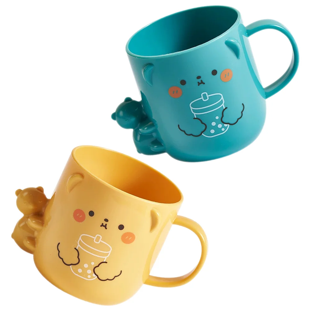 2 Pcs Children's Plastic Mug Kids Mouthwash Cup Cute Coffee Three-dimensional Cartoon Toothbrush Cups