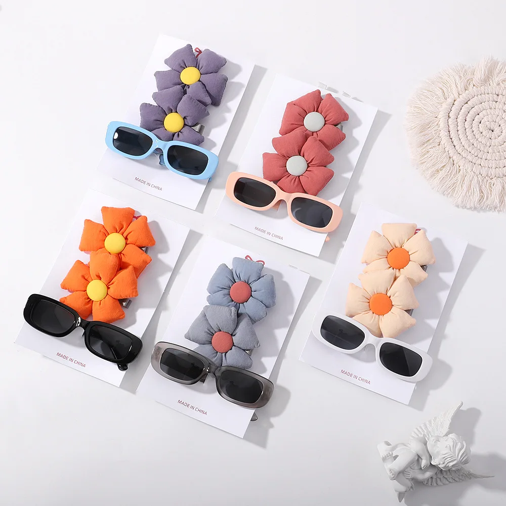 

3pc Flower Sunglasses Baby Girls Flower Hair Clips Hairpins Baby Boy Girl Seaside Square Eyeglasses Kid Hair Accessories