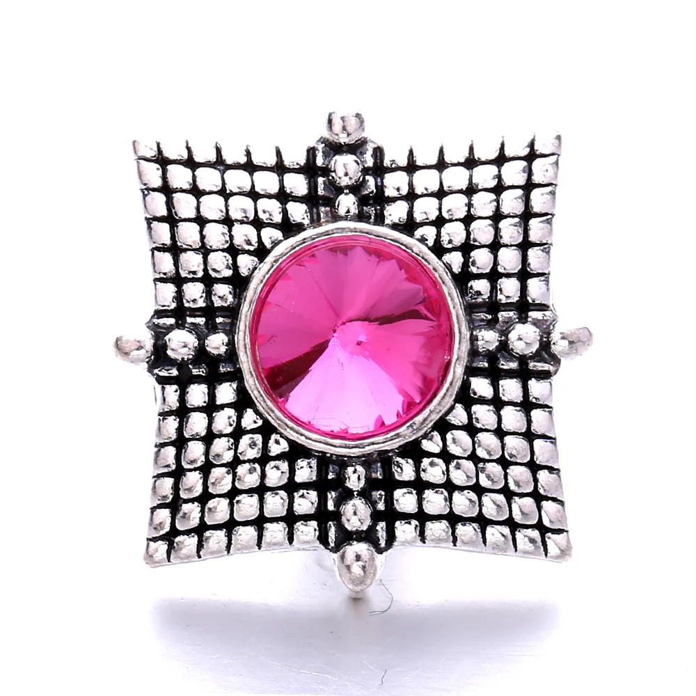 15pcs Square 18mm Snap Buttons With Rhinestone Charms Fit Snap Bracelets Bangles Necklace Jewelry