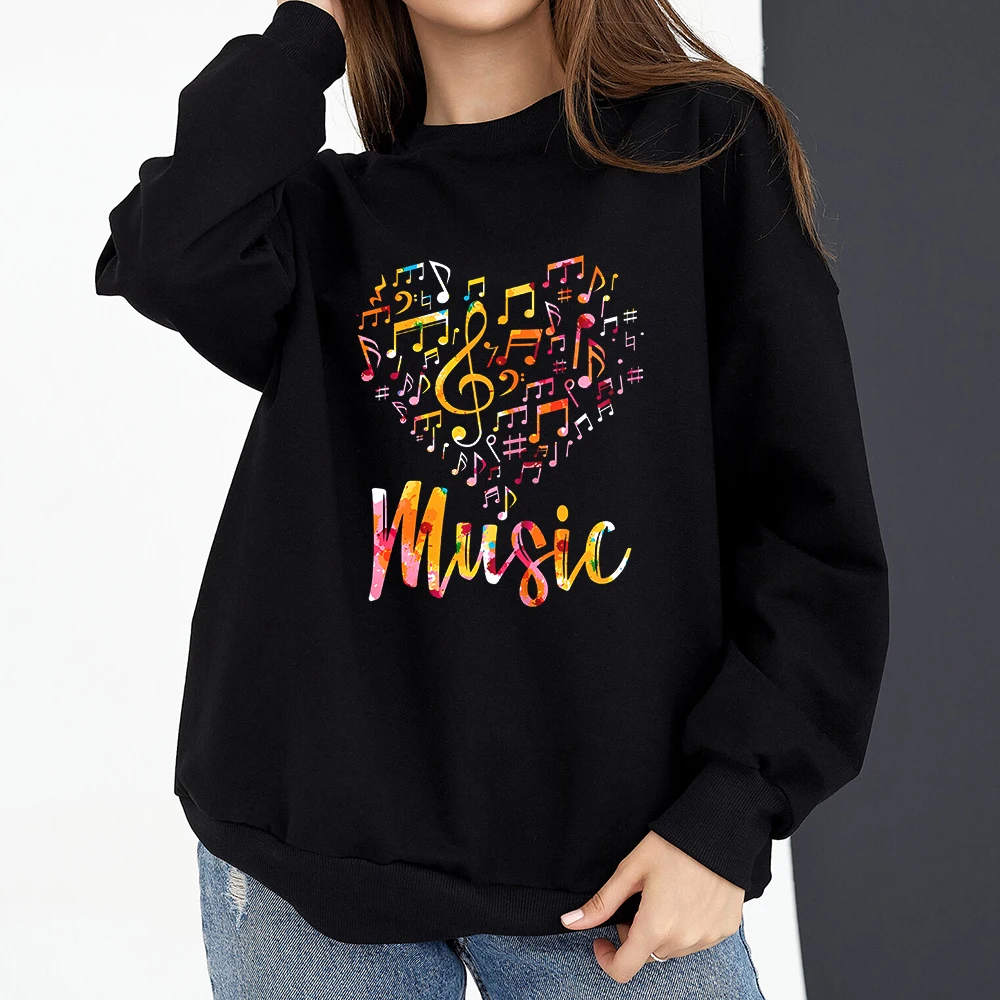 

Толстовка для влюбленных музыкальных надписей с надписью «Music Note» и сердечками, Женская милая одежда в стиле Харадзюку, Свитшот в стиле хип-хоп, парная уличная одежда большого размера, 2023