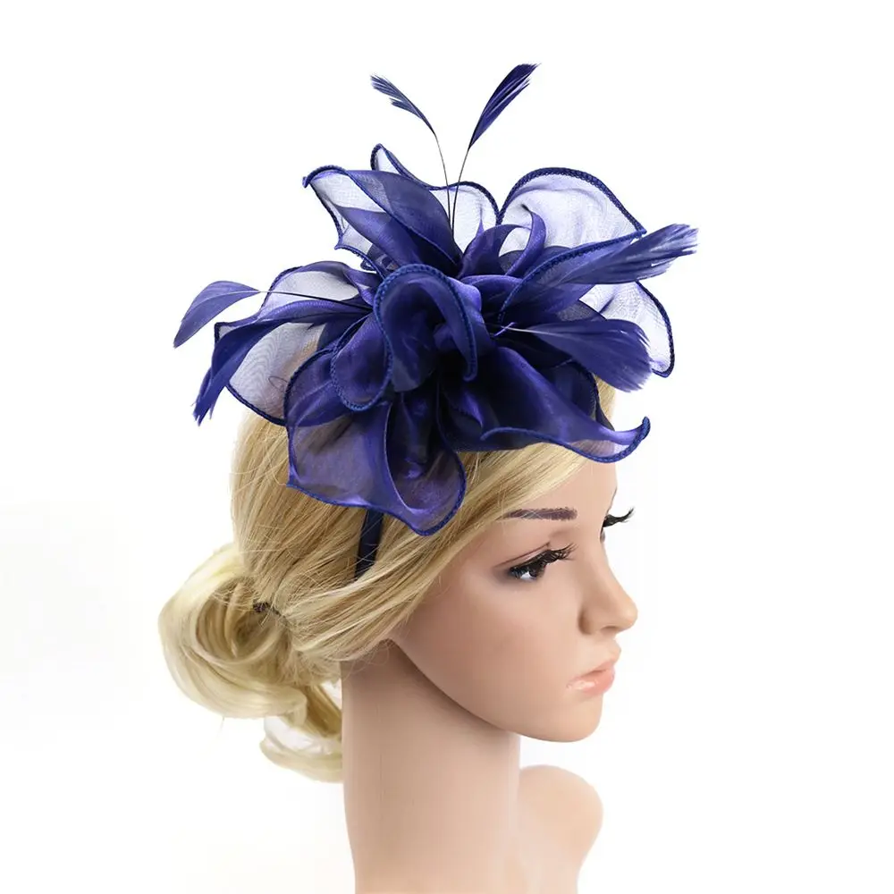 Top Hat Royal Ascot Race Flower Mesh Headband Fascinator Hats Headwear Cocktail Tea Party Feather Flower Headband