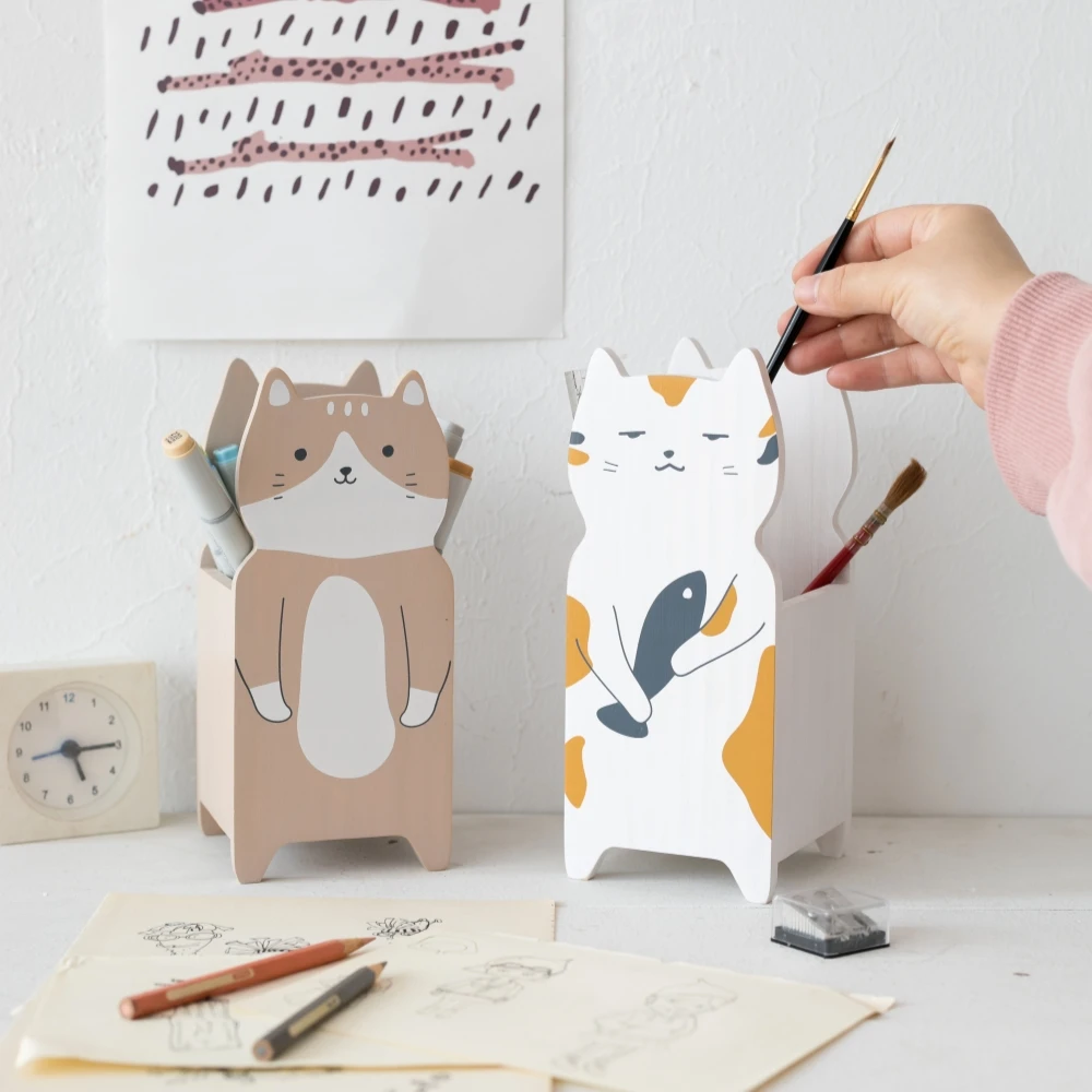 Cute Cat Pencil Holder Organizer Home Stationery Cosmetic Brush Desktop Accessories for Student School Storage Office Supplies 5
