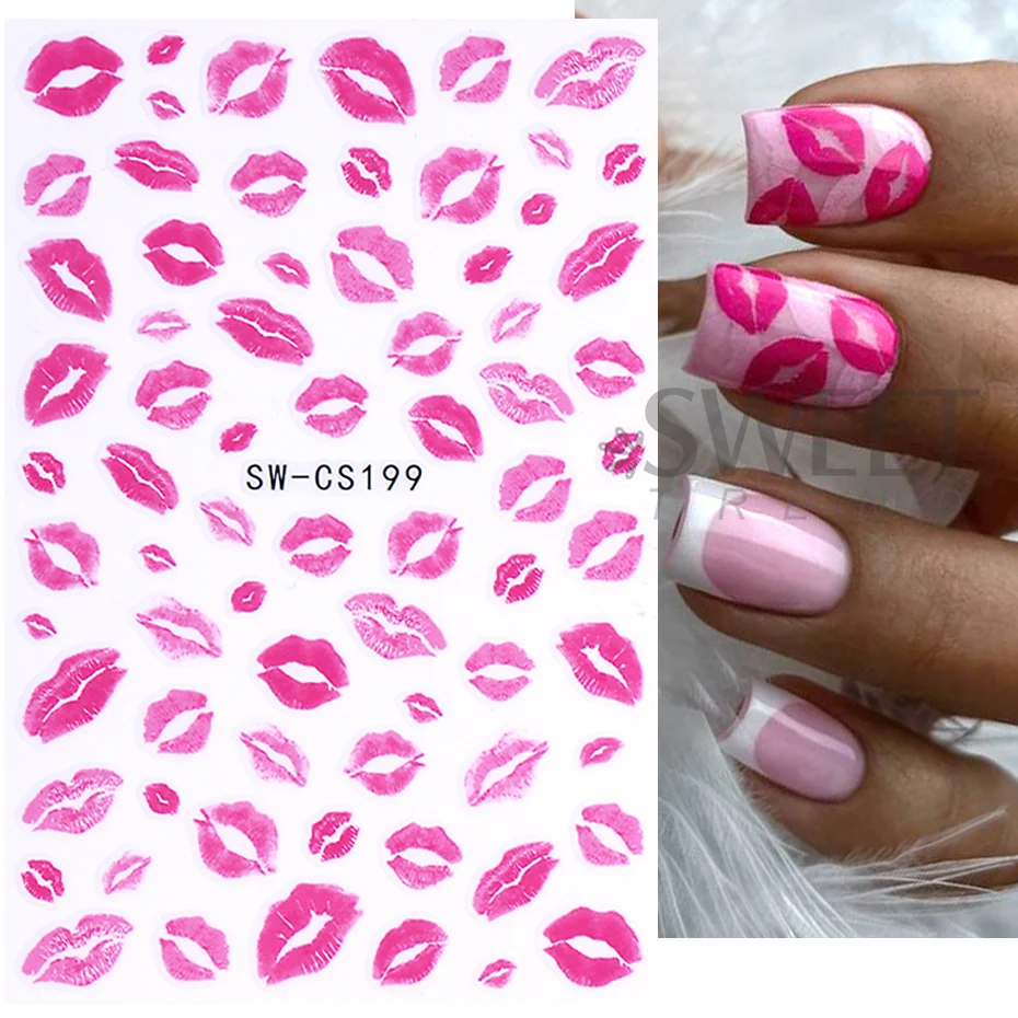 3D Sexy Lips Nail Stickers Leopard Print Love Heart Letter Pink Rose Red Lips Valentines Manicure DIY Romantic Nail Decoration 2