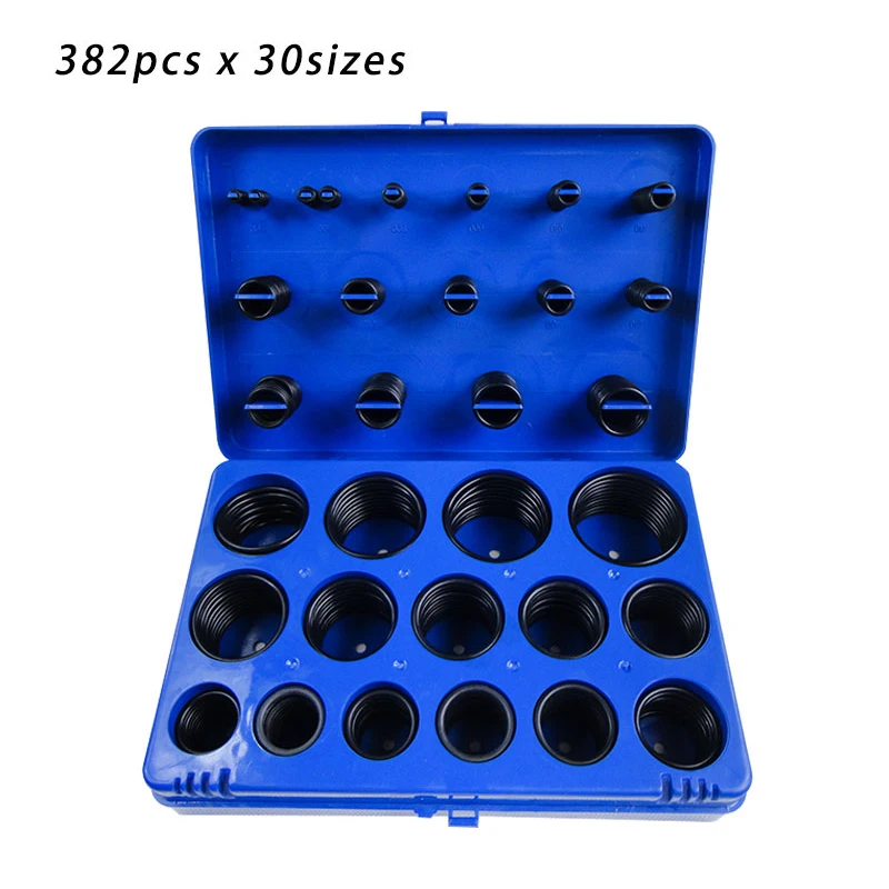 

382/386pcs Black Rubber Ring 30Size Nitrile O ring Seal Washer Sealing O-ring Gasket Red/Blue/Yellow Assortment Set Kit Box