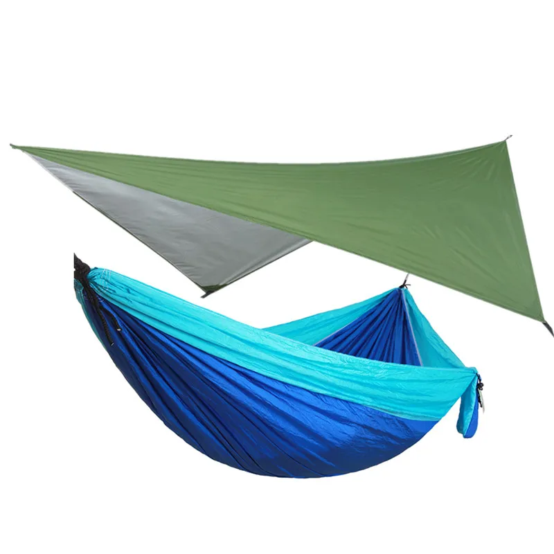 Camping Hammock Includes Mosquito Net, Rain Fly, Tree Straps, Perfect for Camping Lightweight Nylon Portable Single Hammock 