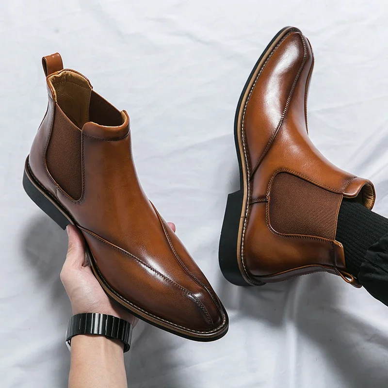 Men Chelsea Boots New Brown Chelsea Boots for Men Ankle Business Square Toe 38-45