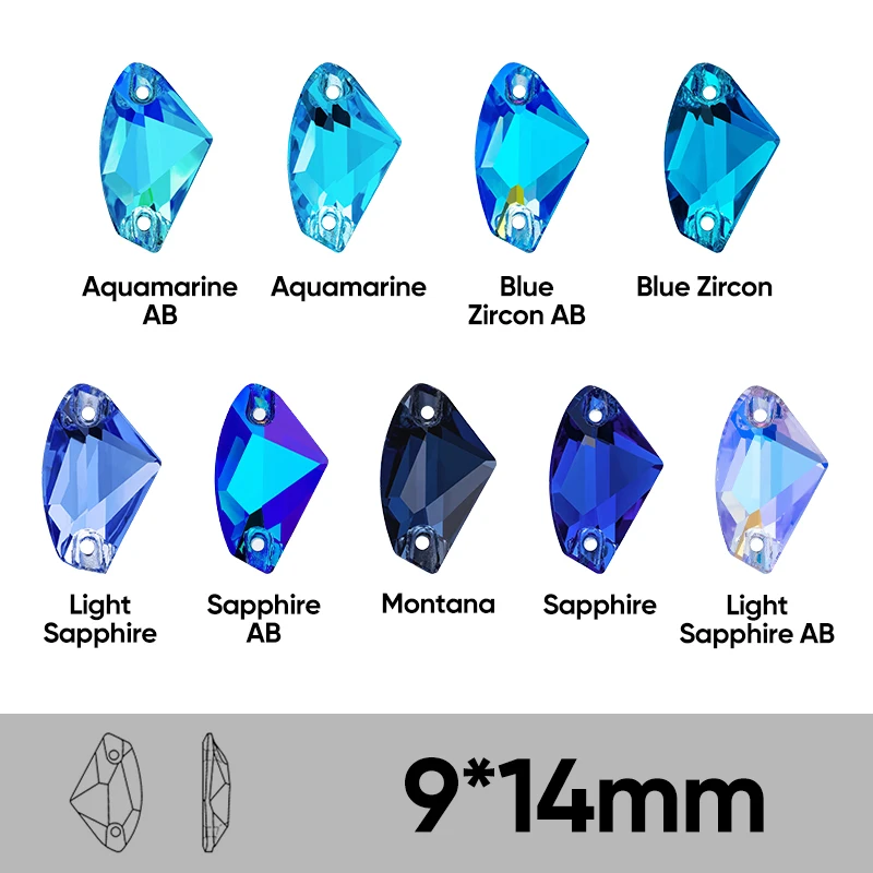 Blaue Serie, mehrförmige Glassteine zum Aufnähen, hochwertige Glitzer-Kristallsteine für Kleidung, Taschen, DIY-Strass-Accessoires – Detail 15