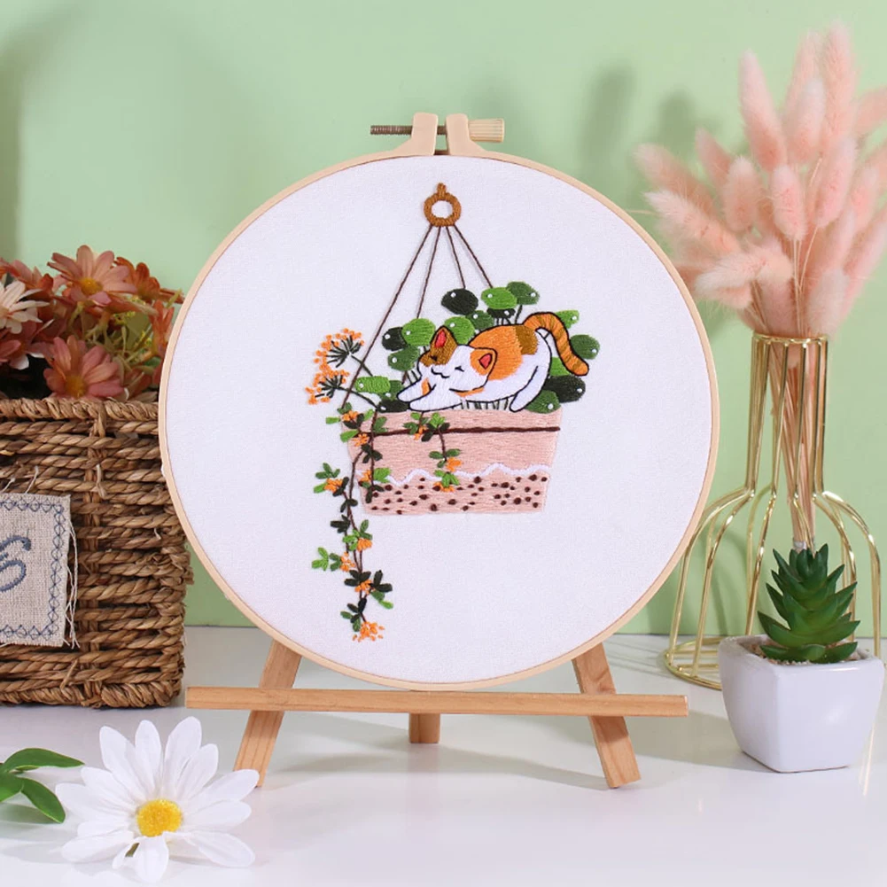 Embroidery Kit With Pattern and Instructions for Beginners Cat for Adults,Cross Stitch Kit, Embroidery Starter Kits