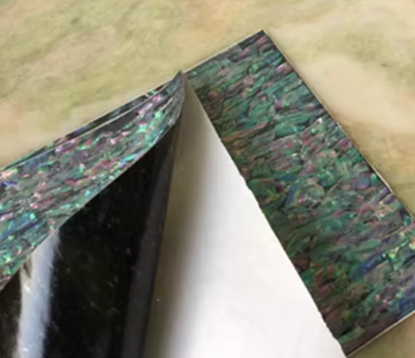 크기: 14x24cm 두께: 0.25mm, 다채로운 전복 쉘 베니어, 접착 백킹 포함, DIY 낚싯대 장식, 수공예품