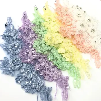 Tulle ricamato con perle di perline fatte a mano con disossamento applicato floreale 3D con motivo di precisione abbinato per abito da sposa