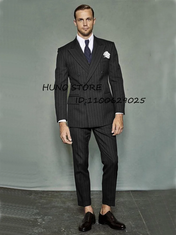 Men's Striped Two-piece Set With Double Breasted Wedding Groom Set With Fine Tail Customization Tuxedo Suits for Men Stage Suit