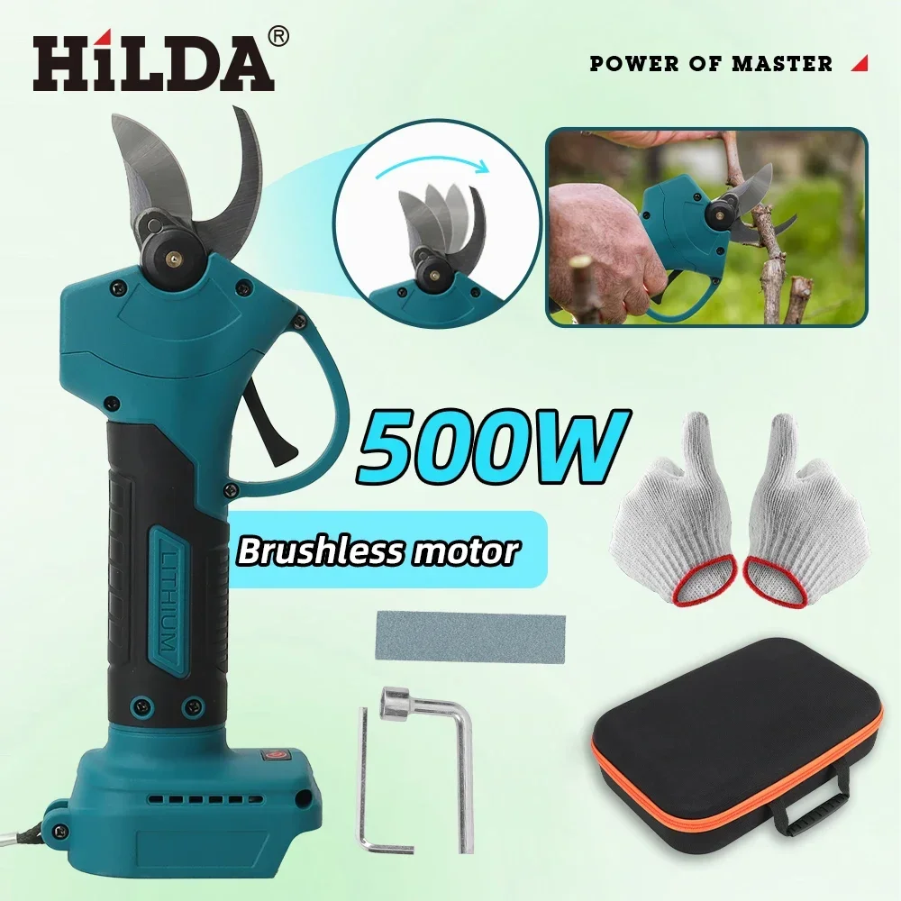 HILDA Brushless Electric Pruning Shears Garden Tool Cordless Electric Garden Scissors Fruit Tree for 18V Battery Branche Cutter