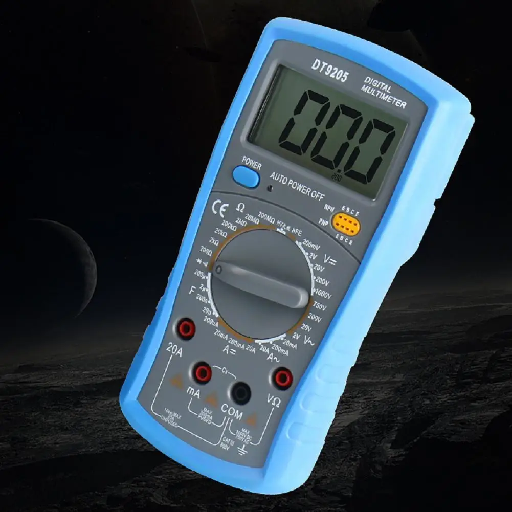 자동 범위 조정 기능이 있는 DT9205 디지털 멀티미터, 1999 카운트 LCD 디스플레이, 전압, 전류, 저항, 정전용량, 온도 측정 기능 포함