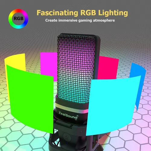 Zealsound RGB USB 콘덴서 게임용 마이크, 컴퓨터 전문 마이크, PC, PS4, PS5, 맥, 휴대폰 녹음, 스트리밍 팟캐스트용 4