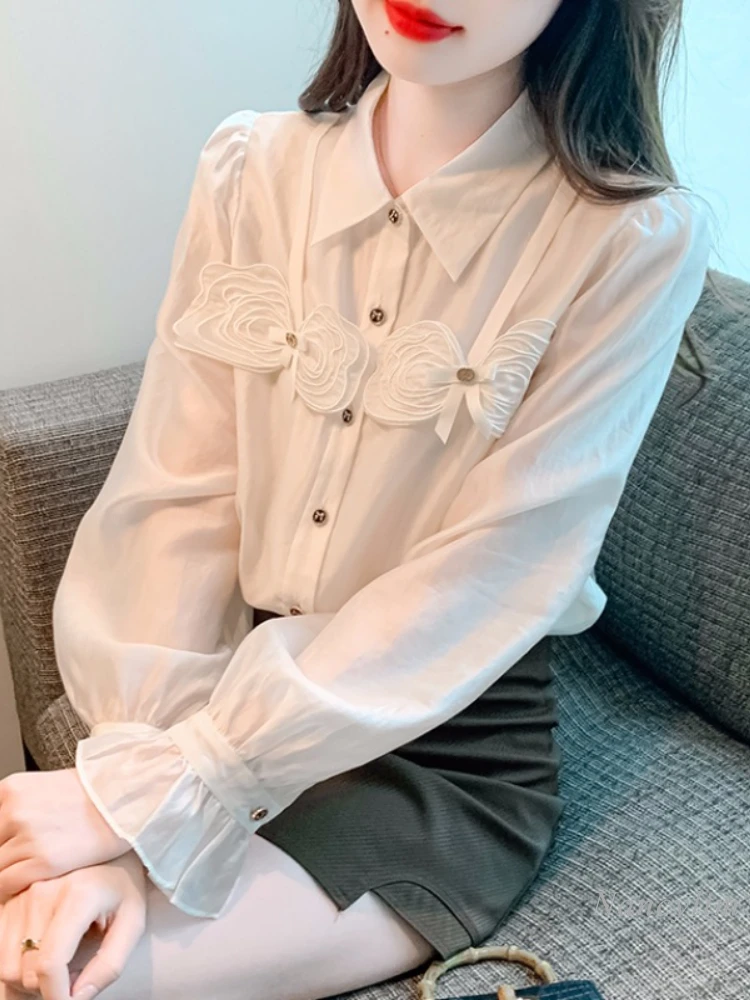 

Spring and Autumn Long-Sleeved Chiffon Shirt Women's Loose Blouse 2023 New Fashion Beautiful Top Office Undershirt Casual Blusas