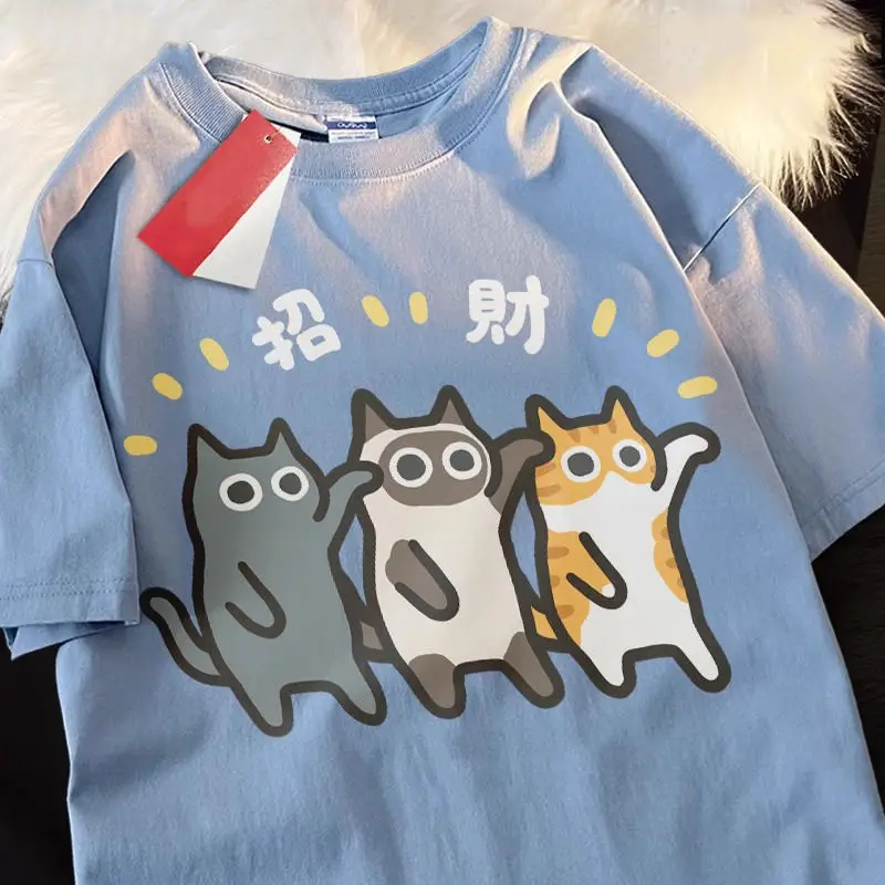 

Orange Cat Siamese Summer Pure Cotton Short Sleeved T-shirt for Women 2024 Summer New Cat Cartoon Student Loose Top Clothes
