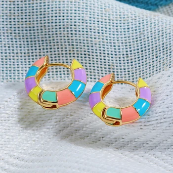 Cute Lovely Color Enamel Metal Round Circle Hoop Earrings for Women Y2K Aesthetic Small Huggie Earrings Hoops Pendientes Jewelry