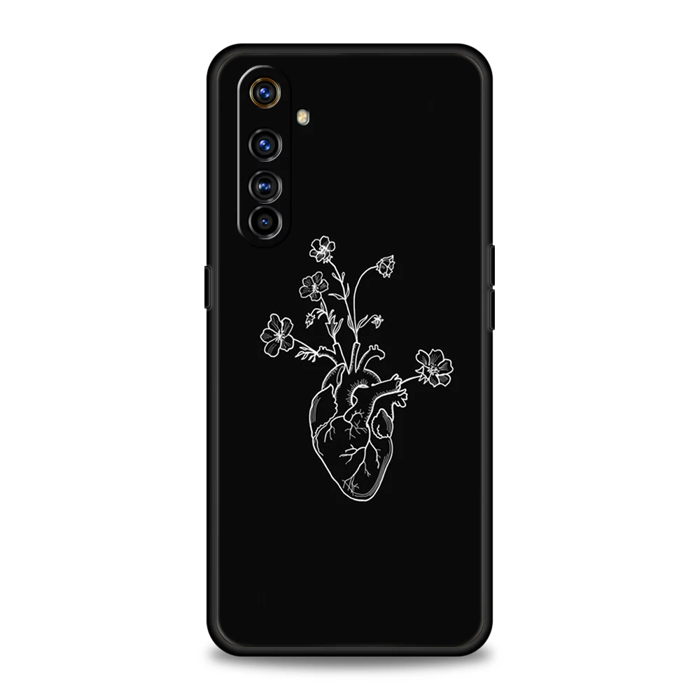 Elegant Black Flower Shockproof Silicone Phone Case - Stylish Protective Cover