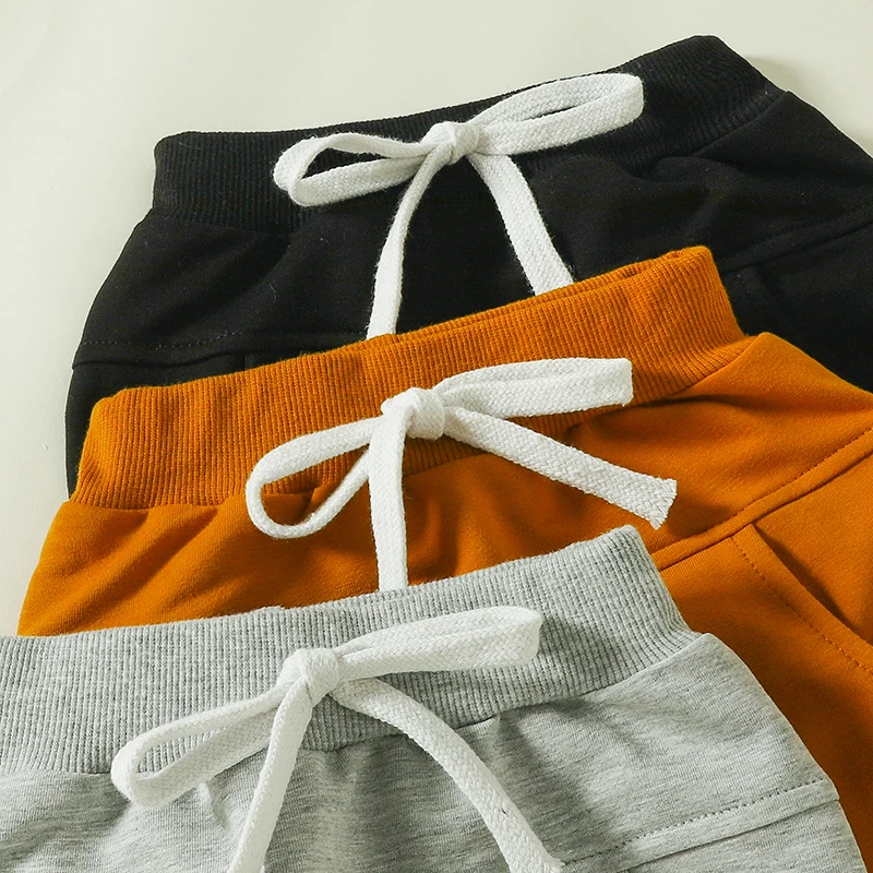 Boys Cotton Harem Pants Kids Elastic Waist Joggers Toddler Casual Trousers with Pockets Solid Color Active Bottoms