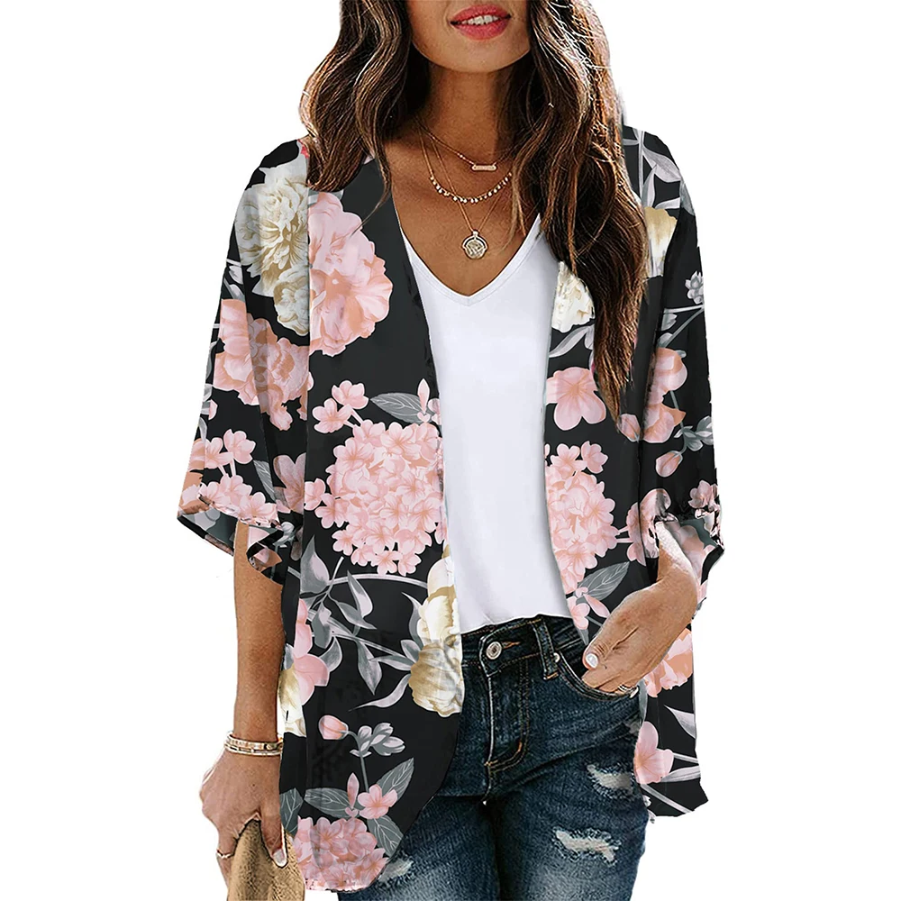 Bohemian Printed Women Summer Beach Wear Bikini Wrap Dress Pareo Tunic Swim Suit Cover Up Long Kimono Cardigan Summer Top