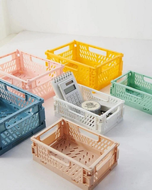 Mini Baskets Shelf Stacking Folding Crate Bin for Bedroom Small Plastic  Storage Baskets for Home Kitchen Bathroom Office - AliExpress