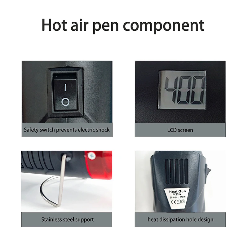 220V Hot Air Gun Heat Gun Electric Power Temperature Blower 250W Display DIY Craft Embossing Shrink Wrapping PVC Cable Repair