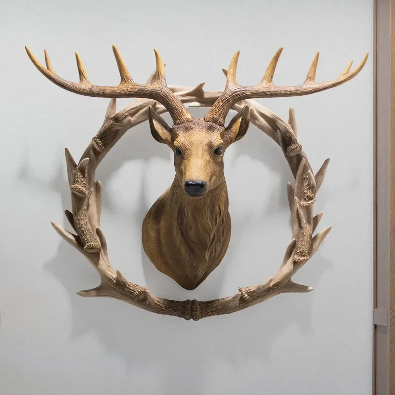 

American Country Lucky Deer Head Wall Hanging Decoration Pendant Living Room Restaurant Entrance Hallway Aisle Background