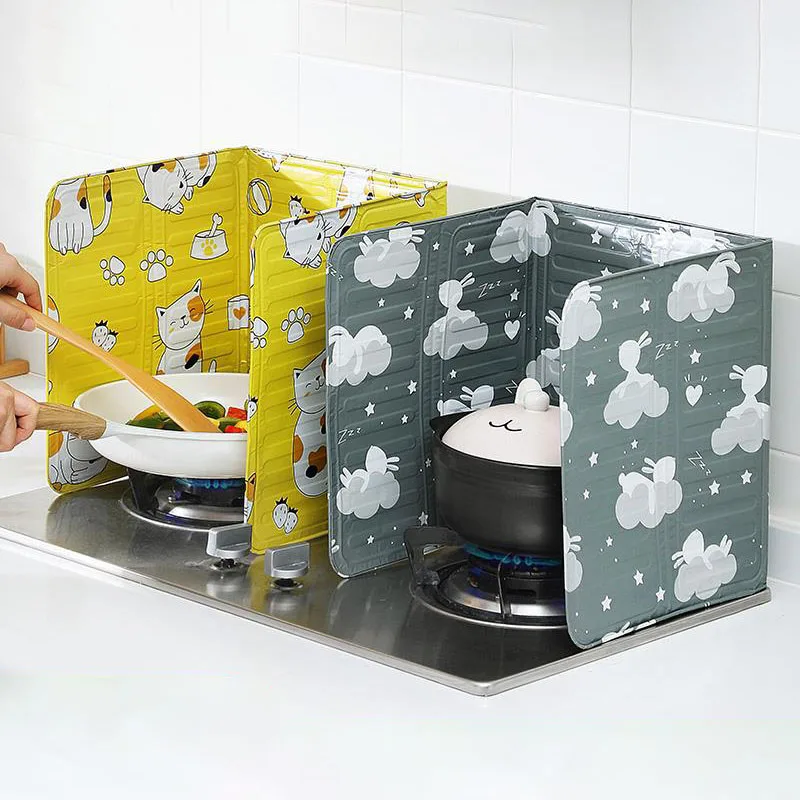 Foldable Printed Oil Baffle Aluminum Foil High Temperature Oil Baffle Stove Protection Screen Kitchen Gadgets Cooking Tools