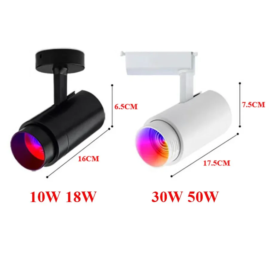 원격 줌 가능 LED 트랙 라이트, COB RGB LED 트랙 레일 스포트라이트, 무대 KTV 천 상점 전시 천장 램프, 10W, 30W, 50W