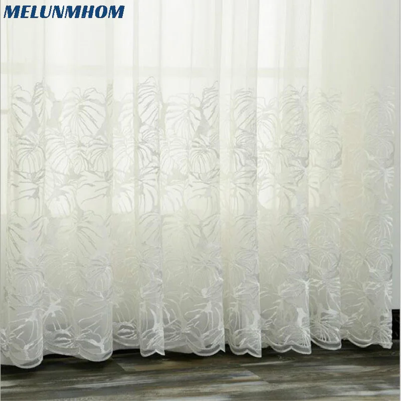 

Melunmhom Simple White Embroidered Tulle Curtains for Bedroom Living Room Translucent All-match Balcony Window Screen Voile Drap