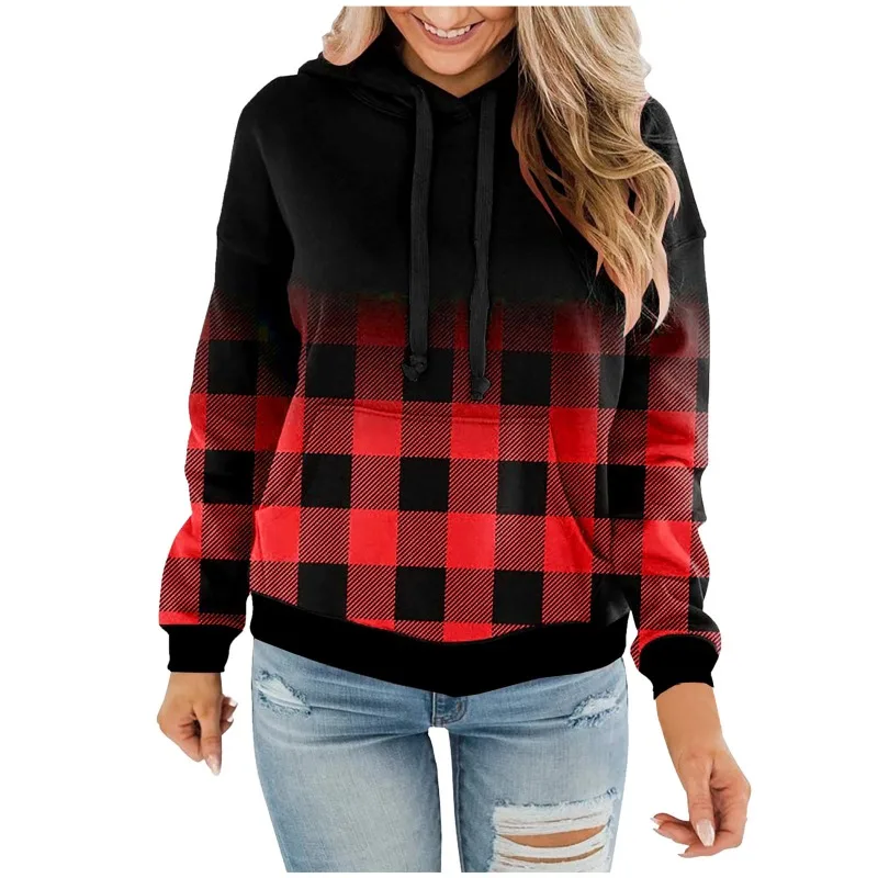 Women's Autumn Winter Y2K Printed Fashion Patchwork Hooded Casual Versatile Pullover Stylish Elegant Sweatshirts Thick Lady Tops