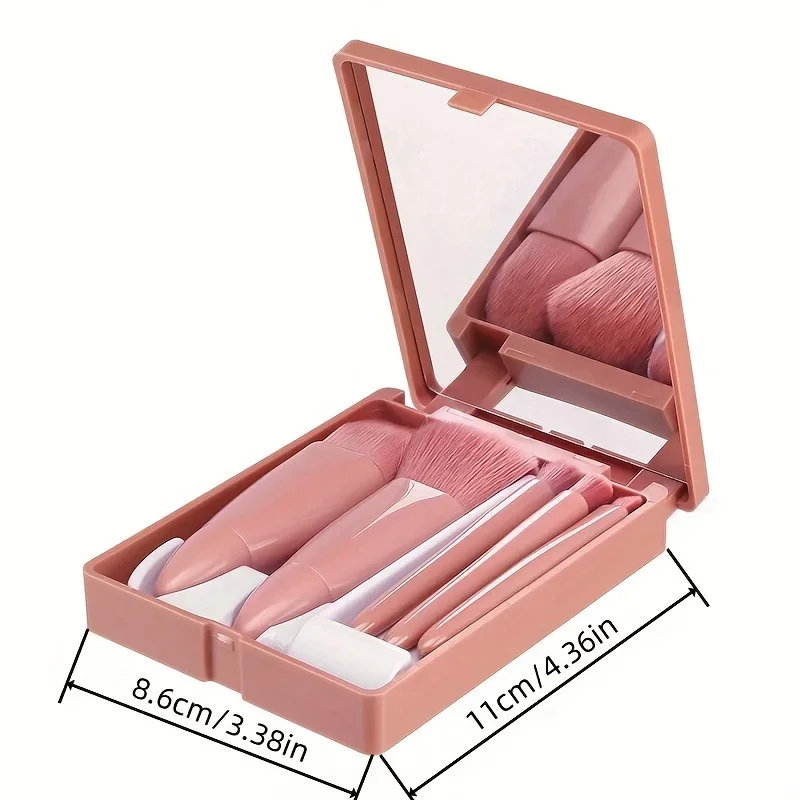 Mini Makeup Brush Set Travel Makeup Brush Set，5Pcs Portable Makeup Brush Set With Mirror -  Foldable Travel Kit 4