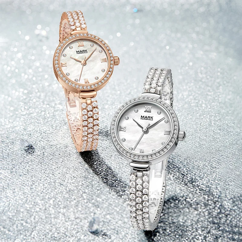 MARK FAIRWH Watch Women's Light Luxury Diamond Set Atmospheric Simple Fashion Small Green Watch Waterproof Quartz