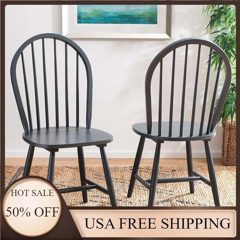 

New Safavieh Home Camden Farmhouse Grey Spindle Back Dining Chair, Set of 2, USA