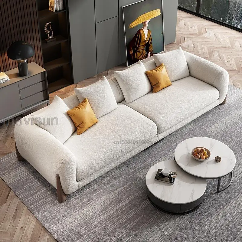 Solid Wood Lamb Velvet Sofa Italian Minimalist Small Apartment Living Room Modern Fabric White Loveseat Couch Furniture