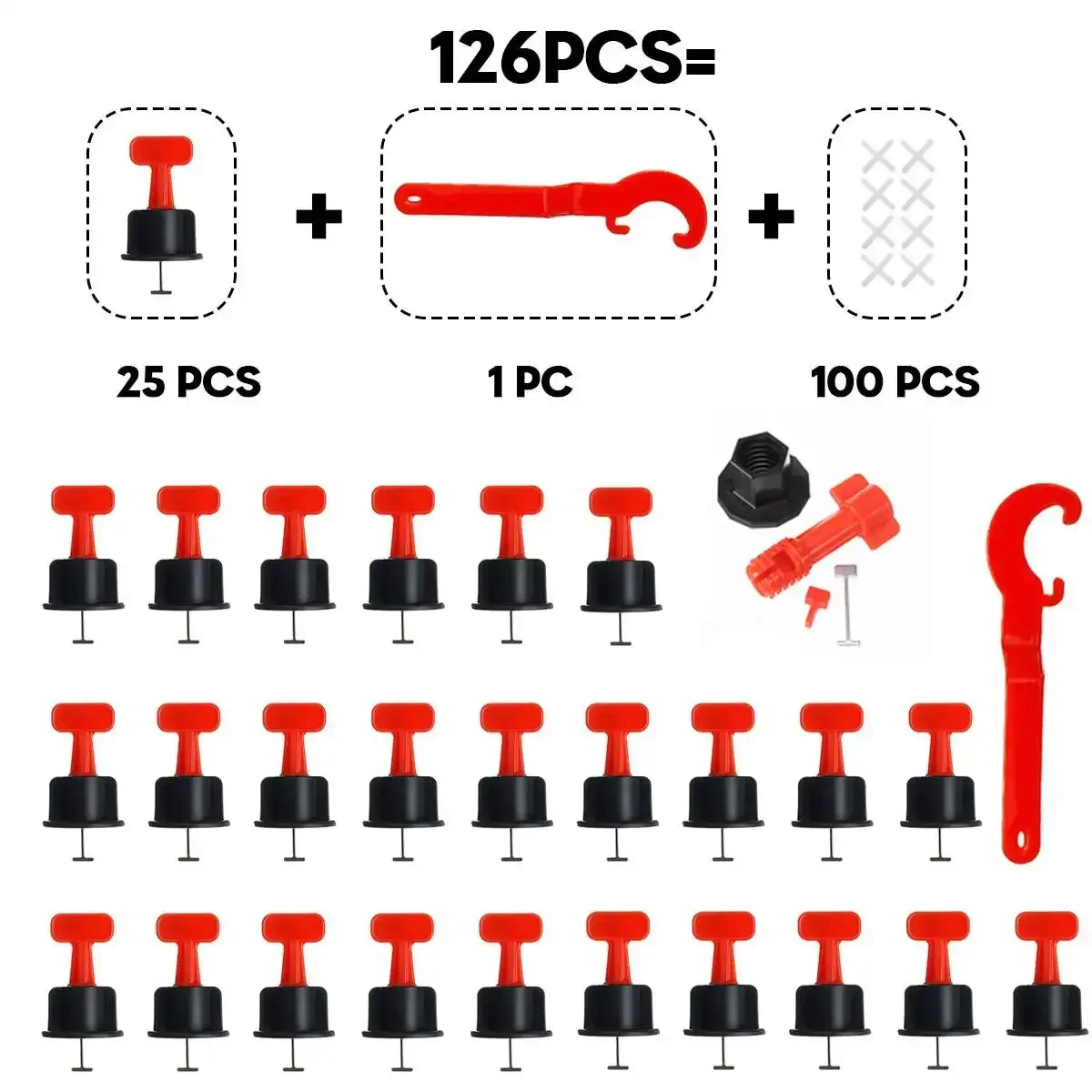 

126Pcs Level Wedges Tile Spacers Set Tile Leveling System Leveler Locator Spacers Kit For Flooring Wall Tile Spacer Plier