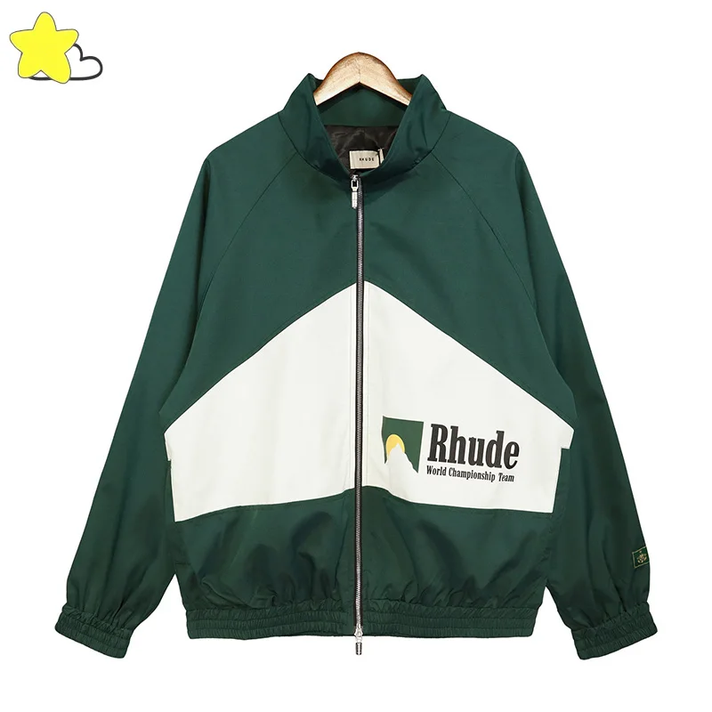 

2023FW Rhude Jackets Men Women Pill Zipper Vintage Streetwear Moonlight Sunset Printing Outwear Autumn Coats Splicing With Tags