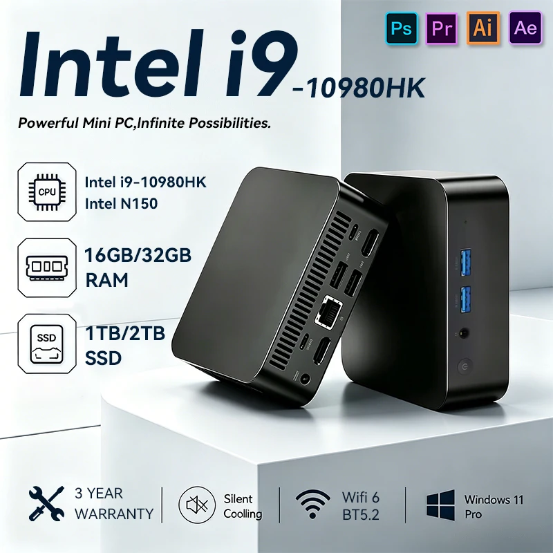 2026 Mini PC Computer Intel Core I9 10980HK N150 Windows 11 Pro 16GB 32GB RAM 1TB M.2 SSD WiFi6 BT5.2 4K HD Portable Desktop Pc