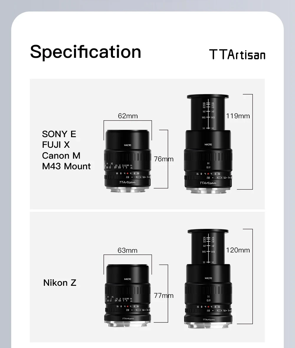 TTArtisan 40mm F2.8 APS-C 매크로 렌즈 수동 초점 ( E, 후지 XF, 캐논 M, 파나소닉, 올림푸스 M4/3, 니콘 Z, 라이카, 시그마 L 마운트 호환)